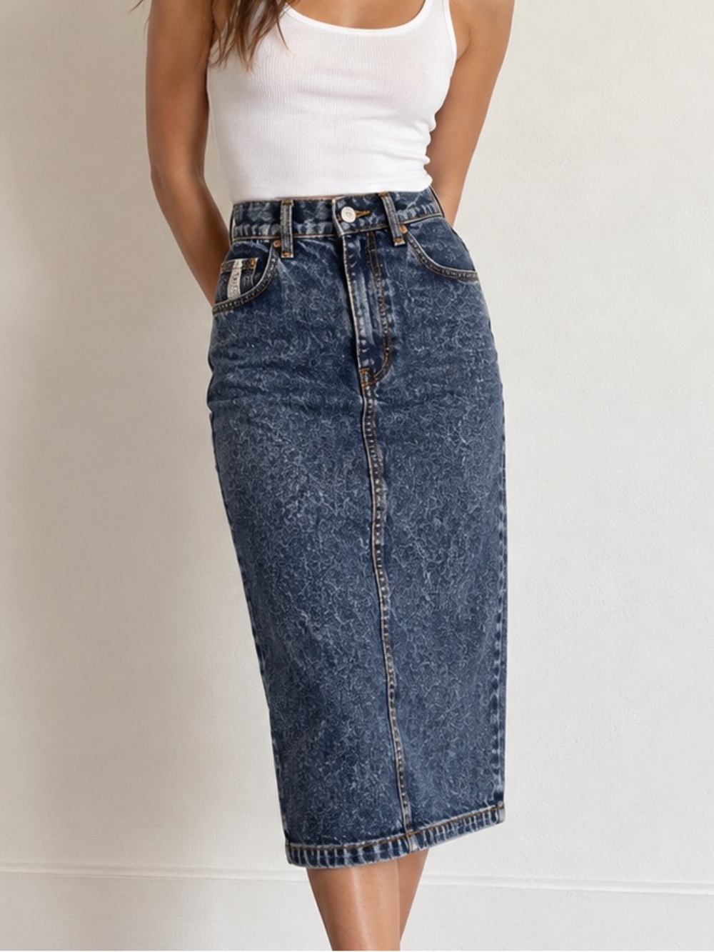 Vintage Jordache Acid Wash Denim Midi Skirt 80s - XS - see measuments